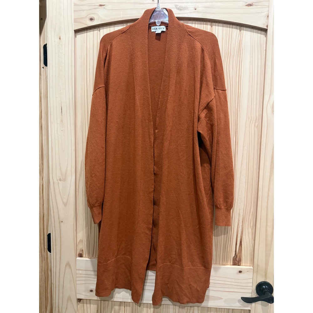 Ava & Viv Womens 2X Rust Orange Longline Open Front Cardigan Sweater RN17730